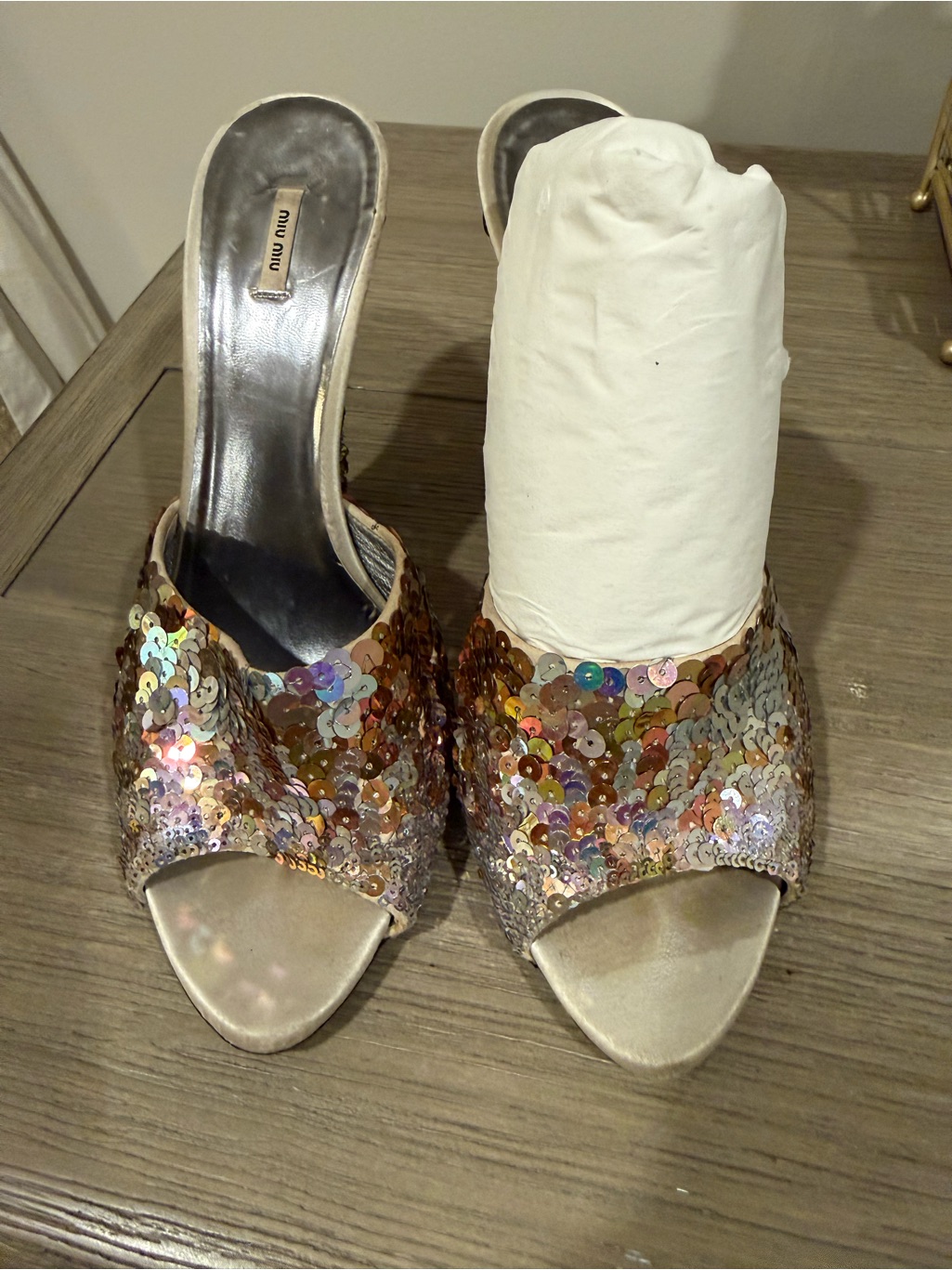 Miu Miu Multicolor Sequin Open-Toe Mules